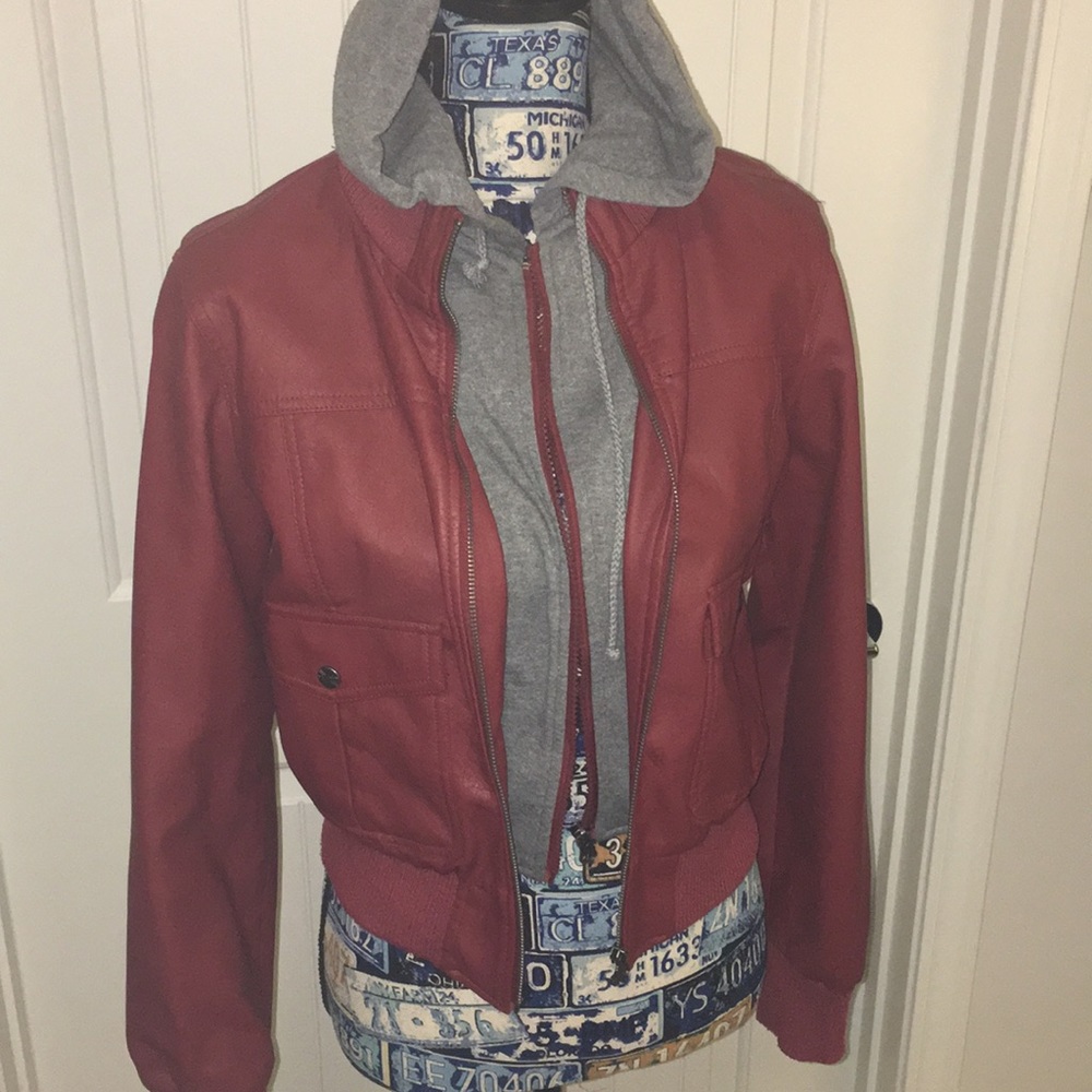 Red faux Leather Bomber Jacket!